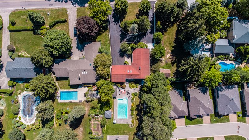 Top-down drone aerial of a residential neighbourhood