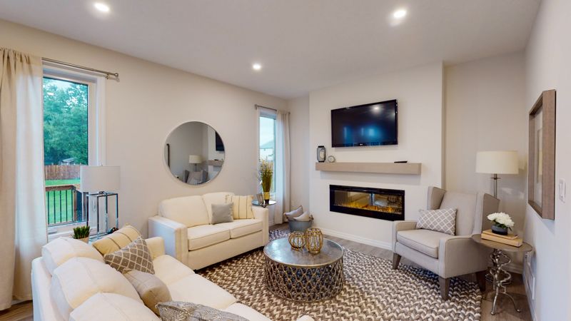 Bright staged living room photographed with HDR